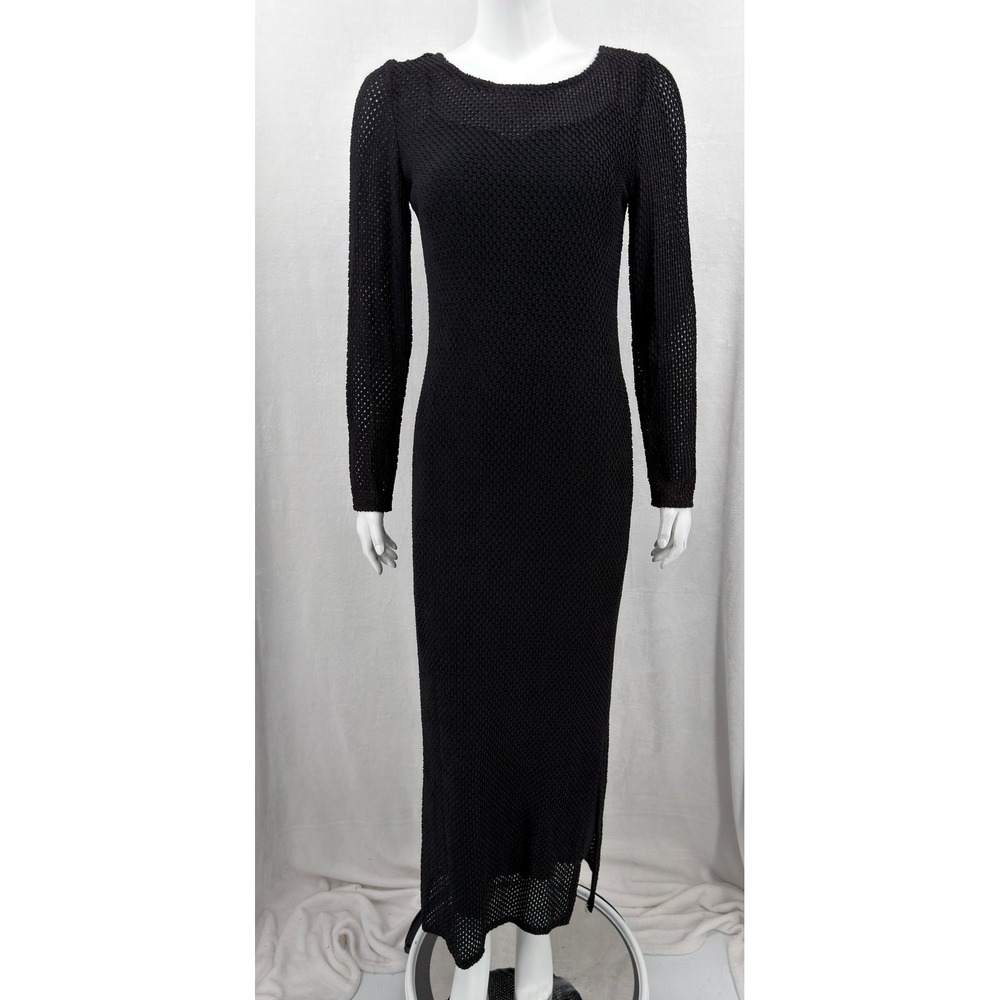 Vintage Jackie Bernard Dress Womens 4 Navy Mesh Knit Maxi Formal Whimsigoth Y2K